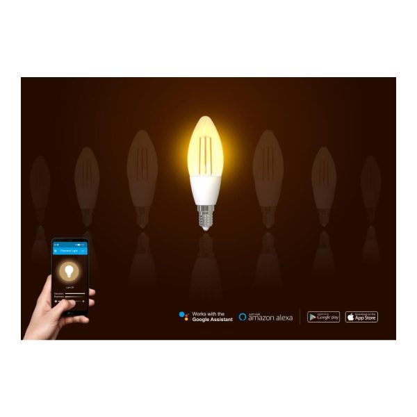 Bec inteligent LED Wireless Homeflow B-5007, E14, 4.5W (25W), 400lm, dimabil, filament, lumina calda, Control de pe telefonul mobil