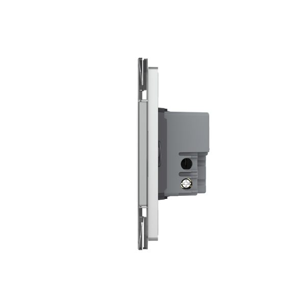 Intrerupator simplu cap scara / cap cruce cu touch Livolo cu rama din sticla, standard Italian – Serie noua