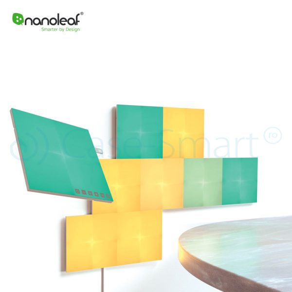 Kit 9 Panouri luminoase inteligente Nanoleaf Canvas cu senzor muzica, LED RGBW, Wi-Fi, Control tactil, Control de pe telefonul mobil