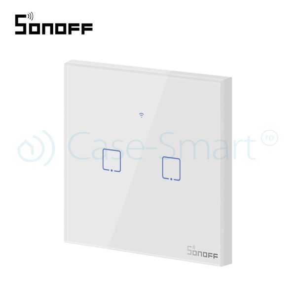 Intrerupator dublu cu touch Sonoff T0EU2C, Wi-Fi, Control de pe telefonul mobil