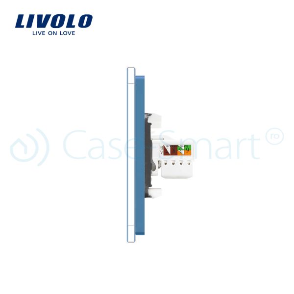 Priza cvadrupla Livolo cu rama din sticla 3 prize simple+TV/internet