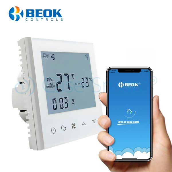 Termostat cu fir pentru aer conditionat BeOk TDS21WIFI-AC2, Control de pe telefonul mobil, Compatibil cu sisteme HVAC