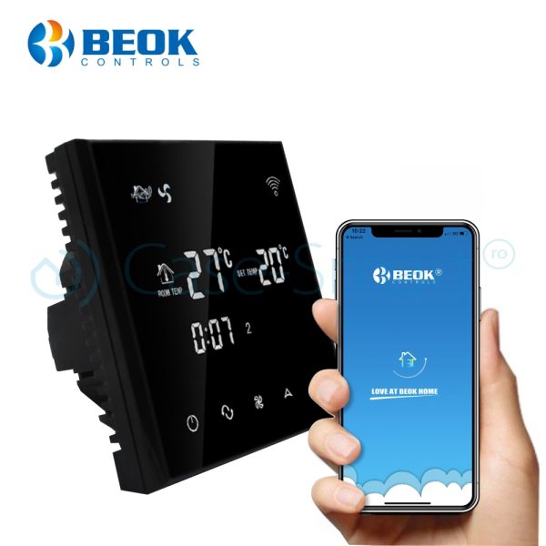 Termostat cu fir pentru aer conditionat BeOk TGT70WIFI-AC2, Control de pe telefonul mobil, Compatibil cu sisteme HVAC