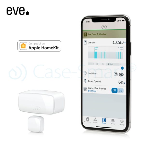 Senzor de contact pentru usi si ferestre Eve Door & Window, Compatibil cu Apple HomeKit, Wireless