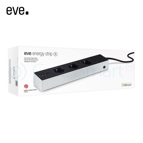 Prelungitor cu protectie la supratensiune Eve Energy Strip, 3 prize, cablu 1.9m, Wireless, Monitorizare consum de energie, Control de pe telefonul mobil