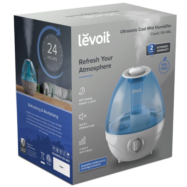 Umidificator Levoit Classic 100-RBL, Ultrasonic, Capacitate 2.4 L, Zgomot 30 dB, Range 10–27 m²