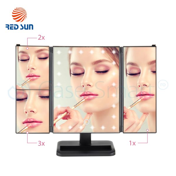 Oglinda cosmetica rotativa RedSun, Led-uri cu variator pentru make-up