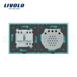 Intrerupator simplu cap scara / cap cruce + priza simpla Livolo rama din sticla