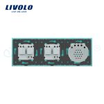 Intrerupator LIVOLO simplu cap scara / cap cruce cu touch si 2 prize din sticla