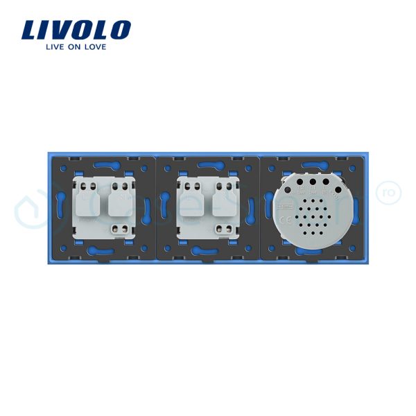 Intrerupator LIVOLO simplu cap scara / cap cruce cu touch si 2 prize din sticla