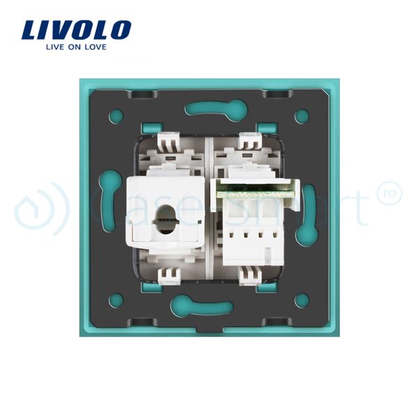 Priza dubla Telefon + Priza internet Livolo cu rama din sticla