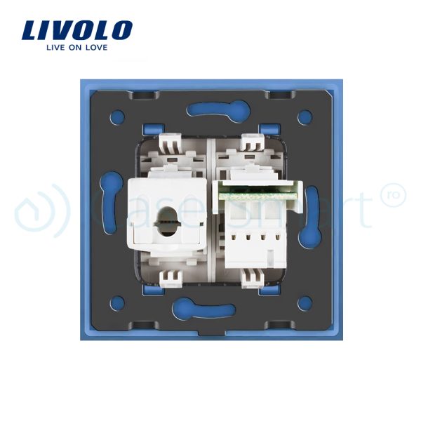 Priza dubla Telefon + Priza internet Livolo cu rama din sticla