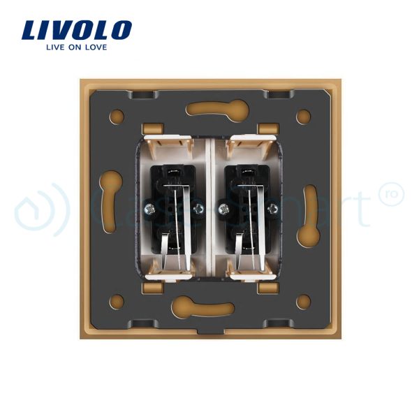 Priza dubla audio Livolo cu rama din sticla