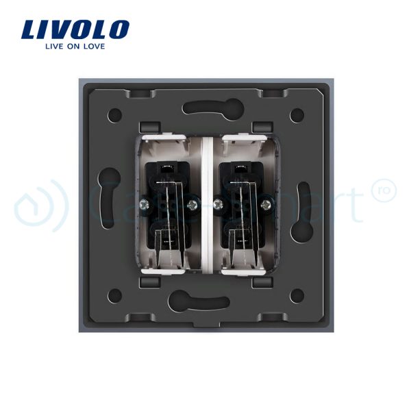 Priza dubla audio Livolo cu rama din sticla