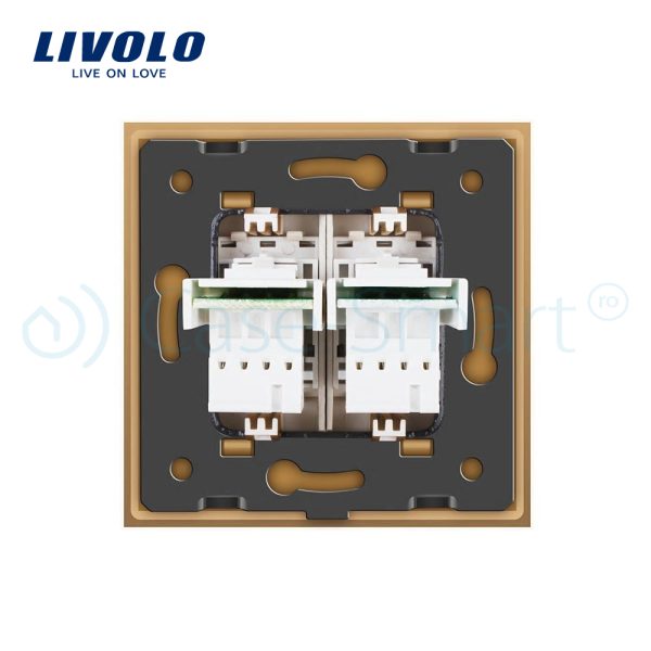 Priza dubla Telefon Livolo cu rama din sticla