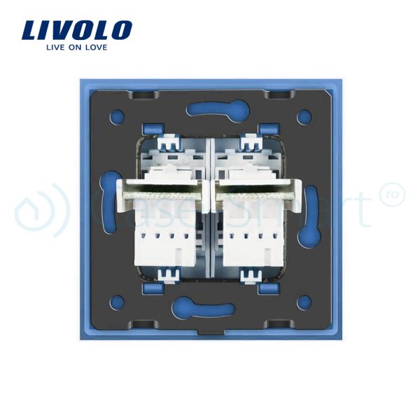 Priza dubla Telefon Livolo cu rama din sticla