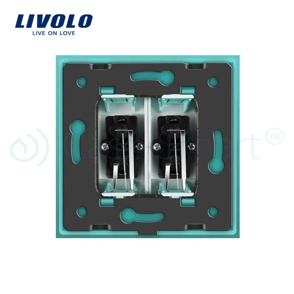 Priza dubla audio Livolo cu rama din sticla