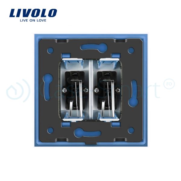 Priza dubla audio Livolo cu rama din sticla