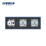 Priza tripla Livolo cu rama din sticla 2 prize simple+TV/internet