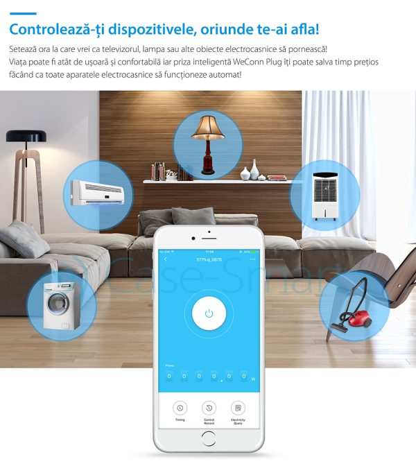 Priza inteligenta RedSun RS-SC71, monitorizare de energie, compatibil Alexa, Control de pe telefonul mobil