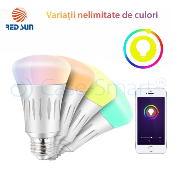 Bec inteligent LED RGB wifi rotund Red Sun, control de pe aplicatie mobila – RS-SLD02-E27