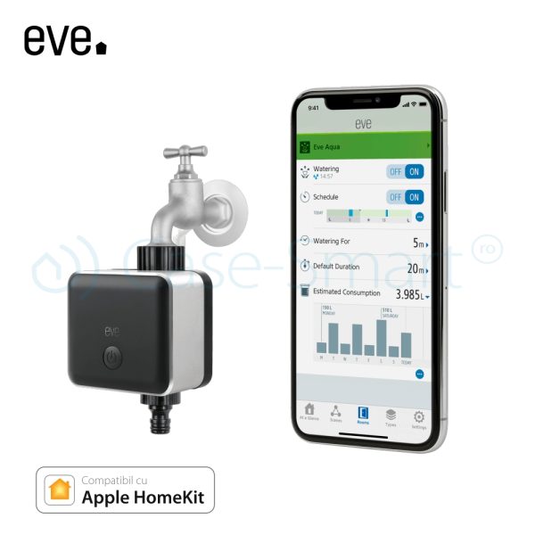 Sistem smart pentru automatizarea irigatiei Eve-aqua, compatibil cu Apple Home Kit