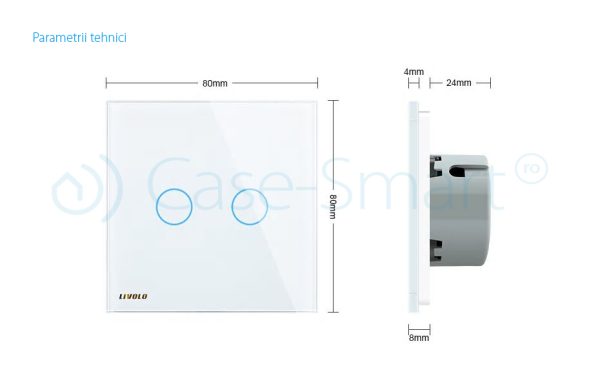 Intrerupator dublu cu revenire (reset) Livolo cu touch din sticla