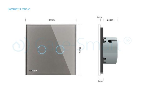 Intrerupator dublu cu revenire (reset) Livolo cu touch din sticla