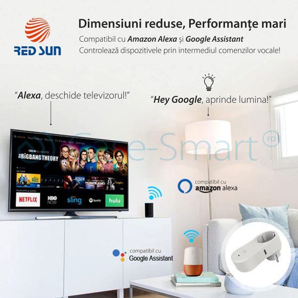 Priza inteligenta RedSun EU RS-J6 cu port USB, compatibil Alexa si Google Home, Control de pe telefonul mobil