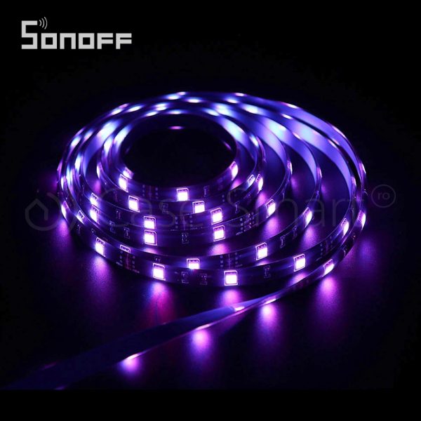 Banda inteligenta Wireless Light Strip LED RGB Sonoff L1, Lungime 5 m, Telecomanda inclusa, Control vocal, Control de pe telefonul mobil