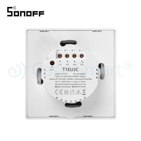 Intrerupator triplu cu touch Sonoff T1EU3C, Wi-Fi + RF, Control de pe telefonul mobil