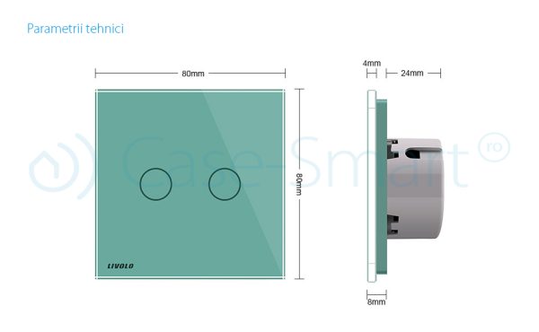 Intrerupator dublu cu revenire (reset) Livolo cu touch din sticla