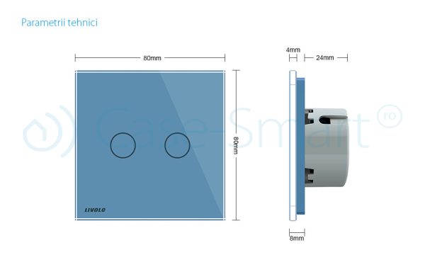 Intrerupator dublu cu revenire (reset) Livolo cu touch din sticla