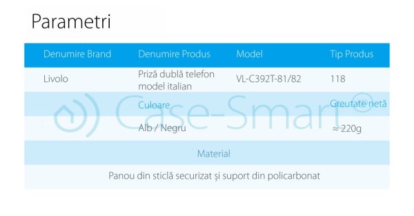 Priza dubla Telefon Livolo cu rama din sticla – standard italian