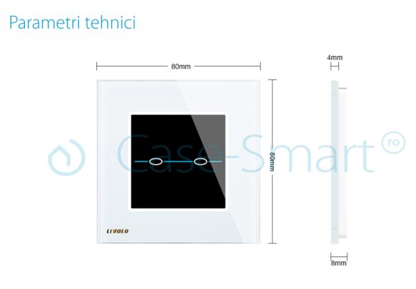 Panou intrerupator dublu cu touch Livolo din sticla – Seria R