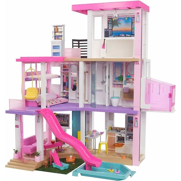 Set Casa de papusi Barbie Dreamhouse, 114 cm, cu piscina, tobogan, lift, lumini si sunete