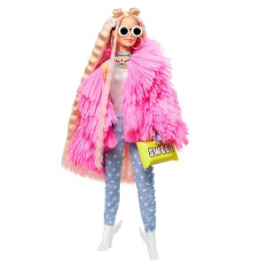 Papusa Barbie, Extra Style, Fluffy Pink Jacket, 30 cm