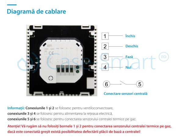 Termostat WiFi pentru centrala termica pe gaz si incalzire in pardoseala BeOk BOT-313WiFi