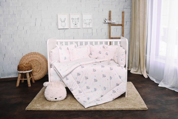 Set lenjerie de pat Loreli, cu 7 piese din bumbac ranforce, Lily, Beige Bunnies