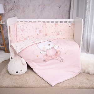 Set lenjerie pat, 60 x 120 cm, Smile Bumbac Ranforce, Lorelli, Pink Ballerina Bear