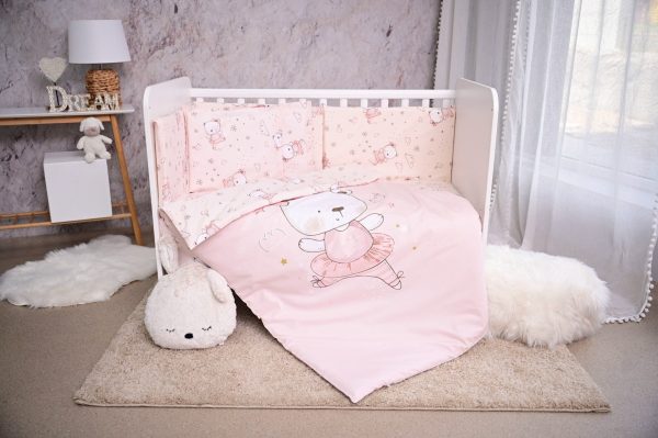 Set lenjerie pat, 60 x 120 cm, Smile Bumbac Ranforce, Lorelli, Pink Ballerina Bear
