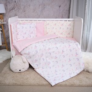 Set lenjerie pat, 60 x 120 cm, Smile Bumbac Ranforce, Lorelli, Pink Moons Stars