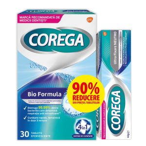Pachet Adeziv pentru proteza Neutro 40g + Tablete efervescente 30 tablete, Corega