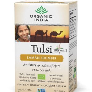 ORGANIC INDIA Ceai Tulsi (Busuioc Sfant) cu Lamaie si Ghimbir | Antistres Natural & Reinsufletire