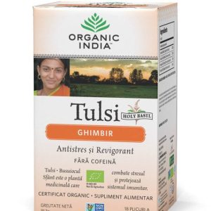 ORGANIC INDIA Ceai Tulsi (Busuioc Sfant) Ghimbir | Antistres Natural si Revigorant