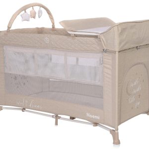 Patut pliabil Lorelli Noemi Plus, 2 nivele, cu accesorii, Fog Beige Star