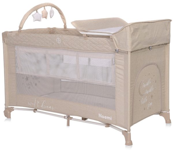 Patut pliabil Lorelli Noemi Plus, 2 nivele, cu accesorii, Fog Beige Star