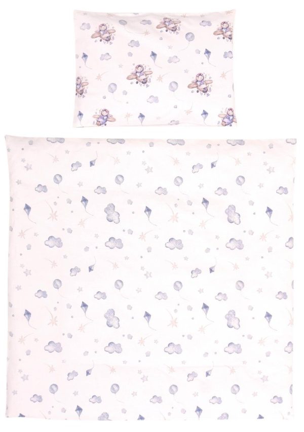 Set lenjerie pat 5 piese bumbac Ranforce, Lorelli, Eva Blue Aeroplane- pentru paturile Milano si Alicante