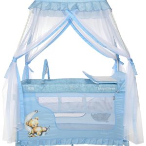 Patut pliabil, stil baldachin, Lorelli Magic Sleep, cu accesorii, Blue Moon Sleeping Bear