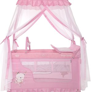 Patut pliabil, stil baldachin, Lorelli Magic Sleep, cu accesorii, Mellow Rose Ballerina Bear